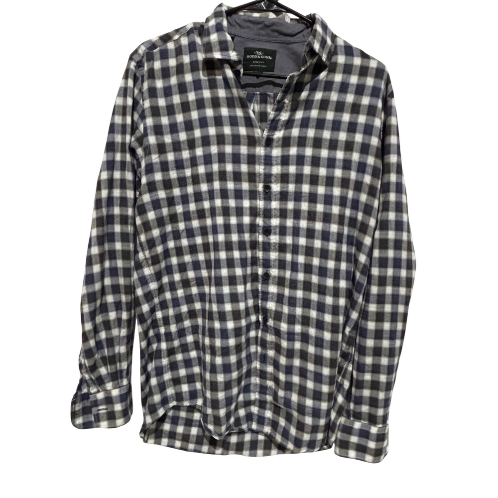 Rodd & Gunn Mens sz M Blue White Plaid Sports Fit Button down Cotton Woven Italy